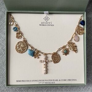 aterri Semi Precious Stone, Fresh Water Pearl & Cubic Zirconia Necklace NWT